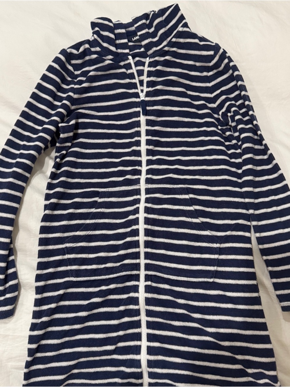 Lands End Girls  Navy & White Zip-Up Long CoverUp
